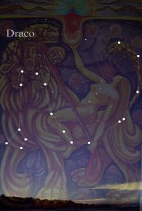 Constellation of Draco laid over the Tarot Card: Lust